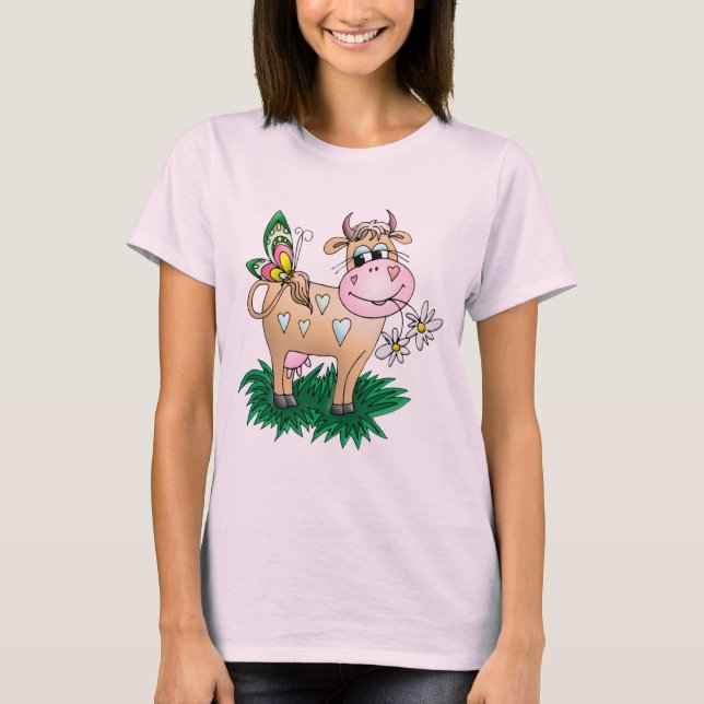 T-shirt Vache et papillon mignons (Devant)