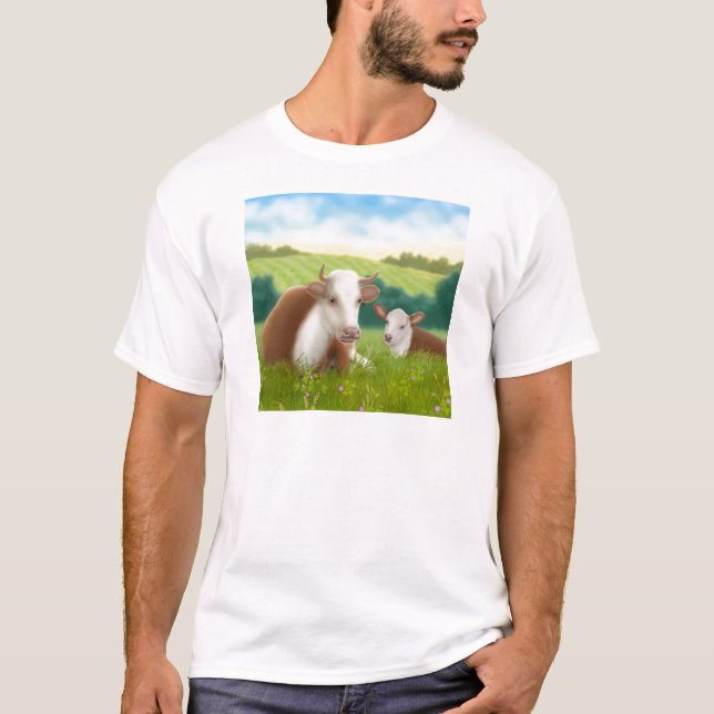 T-shirt Vache et veau à Hereford (Devant)