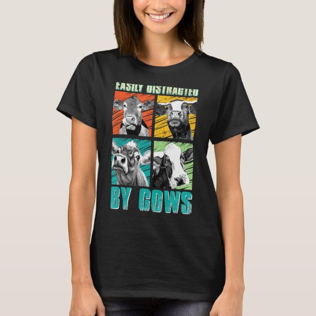 T-shirt Vache facilement distrait par les vaches (Devant)