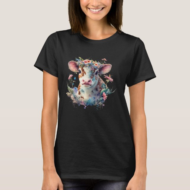 T-shirt Vache Fleur Mignonne (Devant)