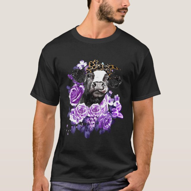 T-shirt Vache Fleurs Violettes Vache (Devant)