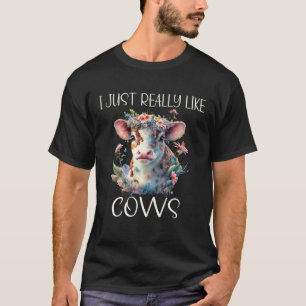 T-shirt Vache florale J'aime juste les vaches Bétail migno