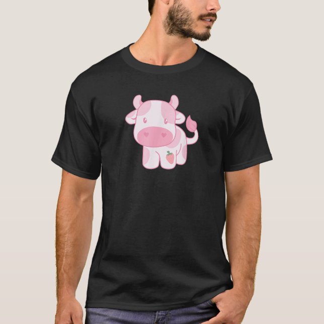 T-shirt Vache fraise mignonne pastel rose (Devant)