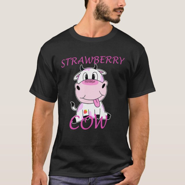 T-shirt Vache fraise mignonne rose vache (Devant)