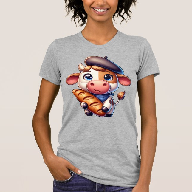 T-shirt Vache française avec Baguette (Devant)