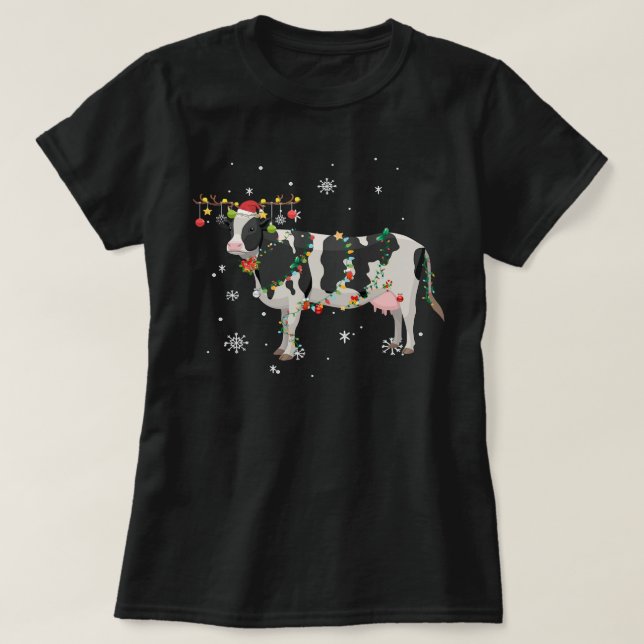 T-shirt vache Funny Cow Reindeer feux de Noël Pyjama fun (Design devant)