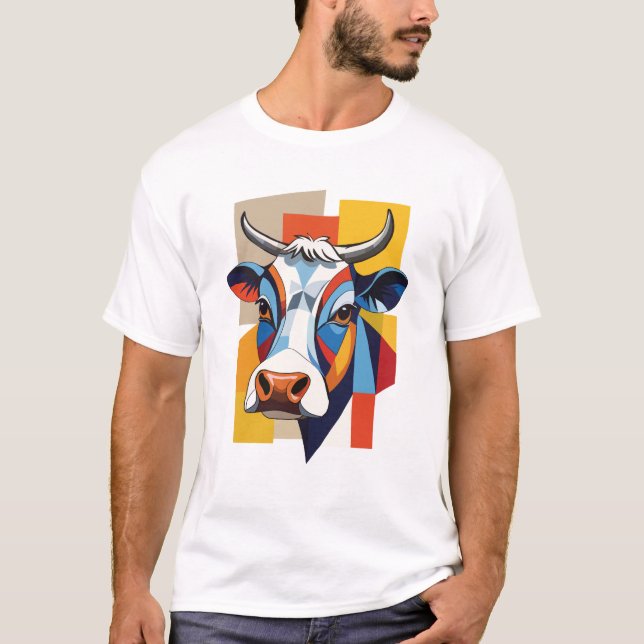 T-shirt Vache géométrique colorée (Devant)