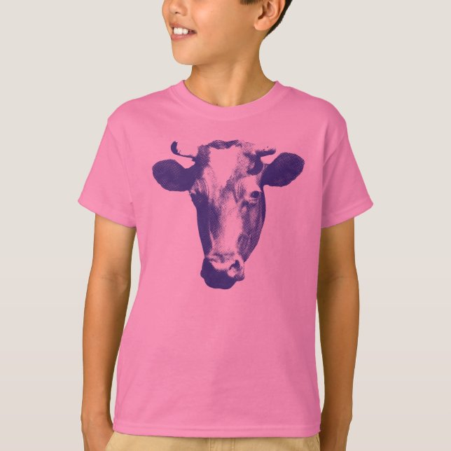 T-shirt Vache graphique Pop Art Violet (Devant)