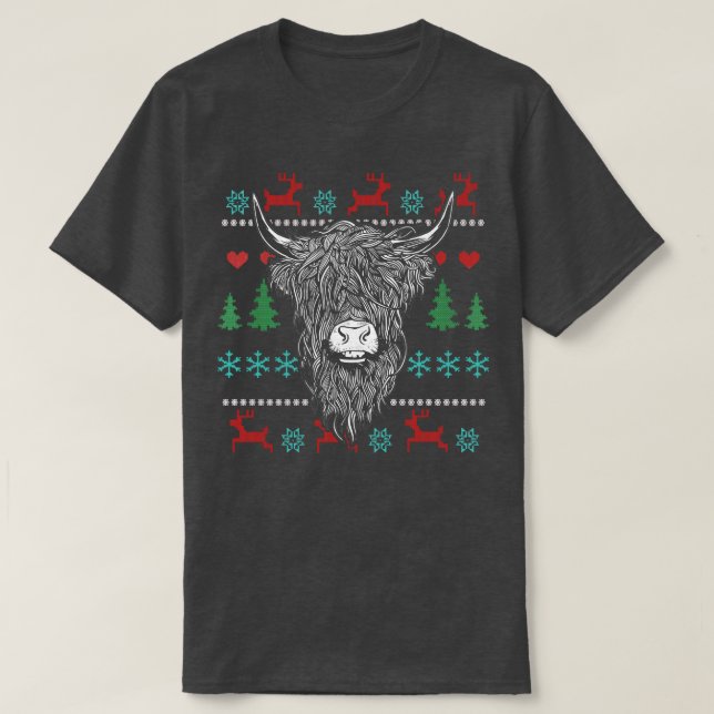 T-shirt Vache hideux de Noël Highland 2 (Design devant)