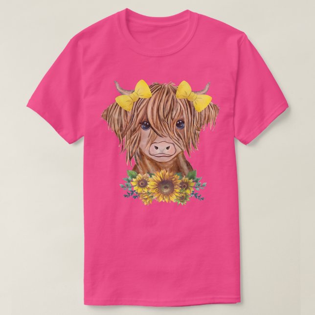 T-shirt Vache Highland avec des tournesols  (Design devant)