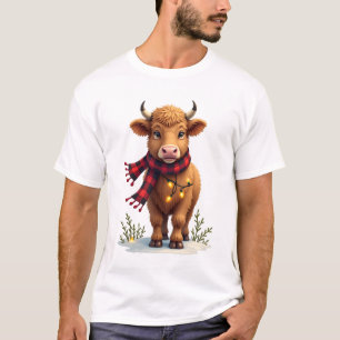 T-shirt Vache Highland de Noël vintage avec carreau de Buf