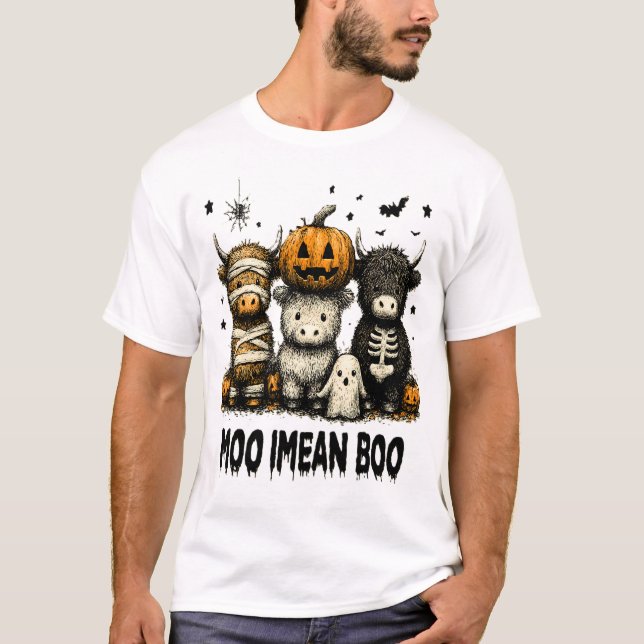 T-shirt Vache Highland Halloween effrayante (Devant)