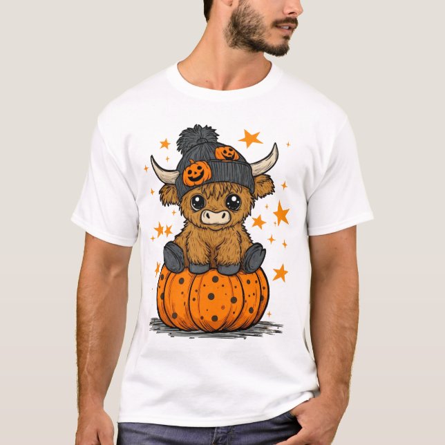 T-shirt Vache Highland Halloween Rétro (Devant)