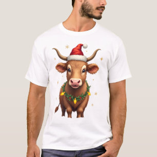 T-shirt Vache Highland Noël vintage avec chapeau de Père N