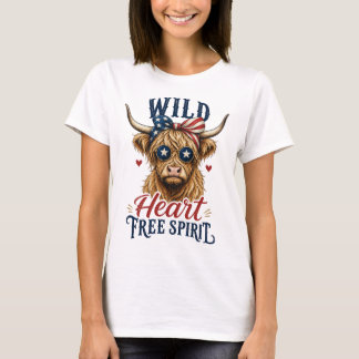 T-shirt Vache Highland Patriotique Esprit Sauvage et Libre