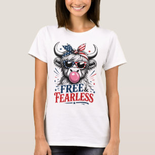 T-shirt Vache Highland Patriotique Libre & Sans Peur