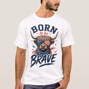 T-shirt Vache Highland Patriotique Née pour être Brave