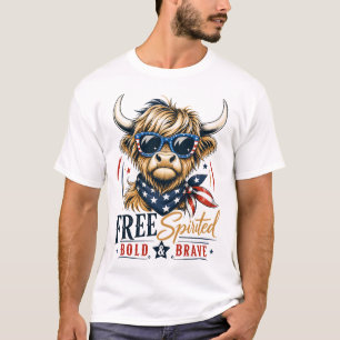 T-shirt Vache Highland Patriotique Vintage Liberté