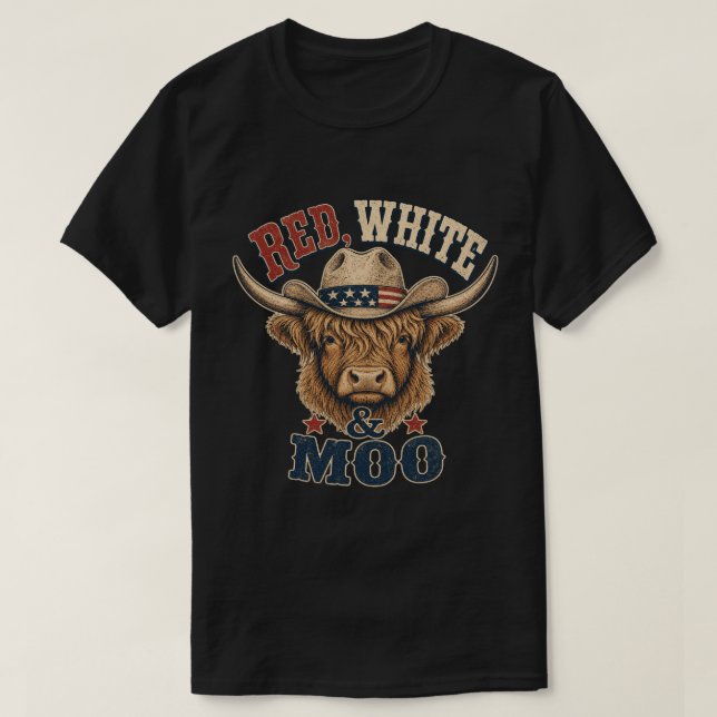 T-shirt Vache Highland Rouge, Blanc & Moo (Design devant)