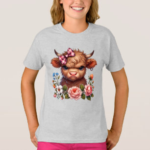 T-shirt Vache Highland rouspéteur floral drôle