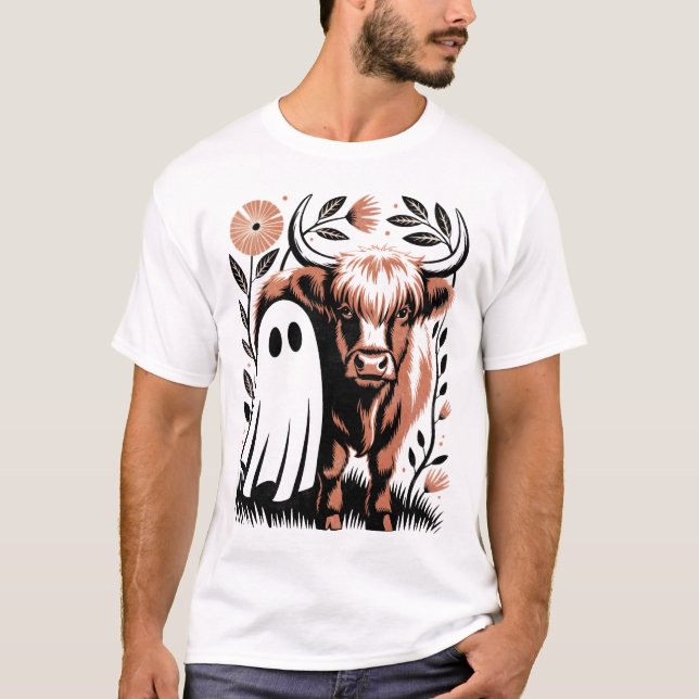 T-shirt Vache Highland Rustique Fantôme Halloween (Devant)