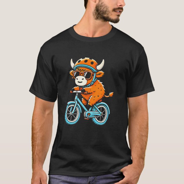T-shirt Vache highland vélo cyclisme (Devant)