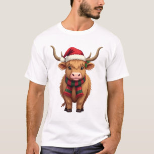 T-shirt Vache Highland vintage de Noël au chapeau de Père 