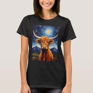 T-shirt Vache Highlandérise Écossaise Nuit Étoilée van Gog