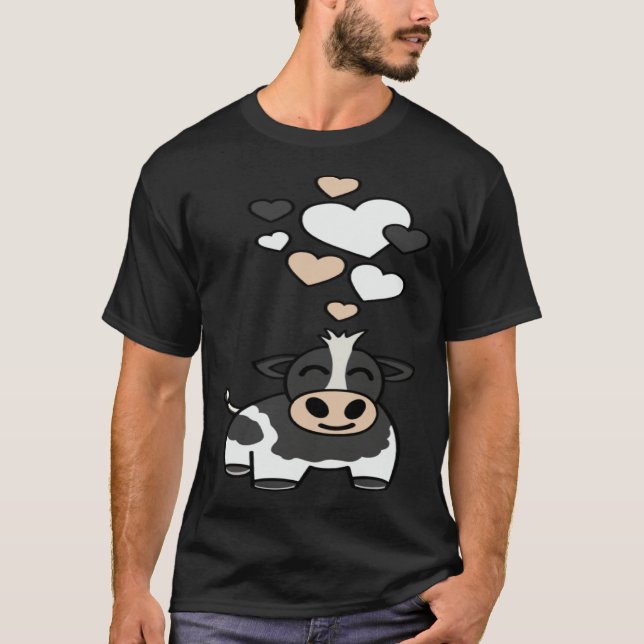 T-shirt Vache Holstein mignonne avec des coeurs (Devant)