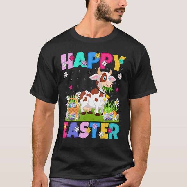 T-shirt Vache Joyeuses Pâques Lapin Vache Dimanche de Pâqu (Devant)