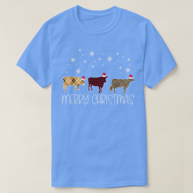 T-shirt Vache Joyeux Noël mignon Léopard Plaid XMas Pyjama (Design devant)