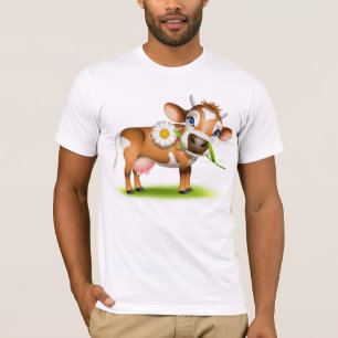 T-shirt Vache laitière au dessin mignonne avec fleur et he