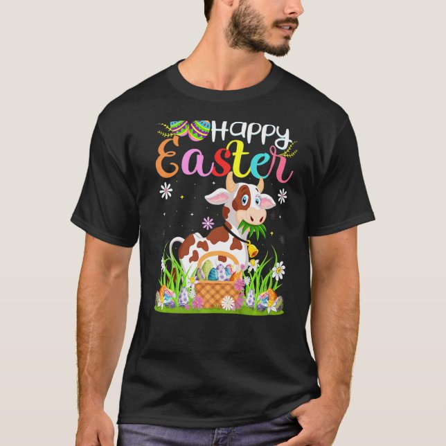 T-shirt Vache Lapin Oeuf Chasse Vache Joyeuses Pâques (Devant)