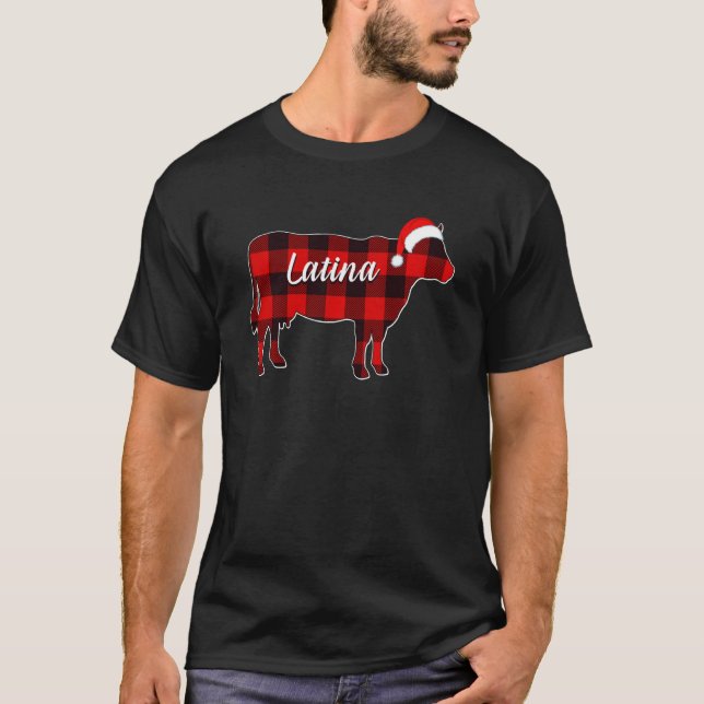 T-shirt Vache Latina Pyjama Vache Rouge Plaid Paysan Noël (Devant)