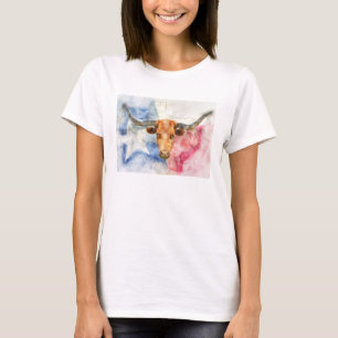 T-shirt Vache Longhorn avec carte du Texas et drapeau aqua