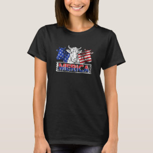T-shirt Vache Mérica du 4 juillet Drapeau américain Patrio