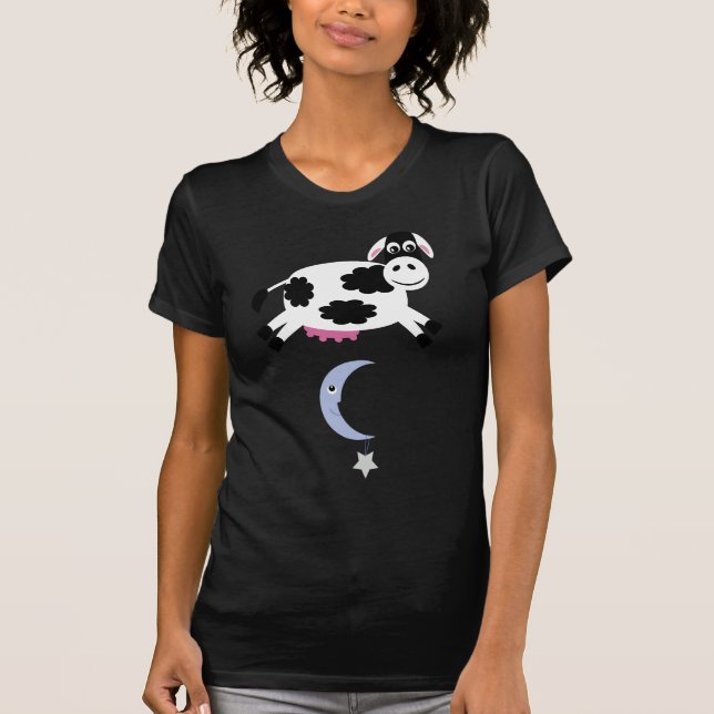 T-shirt Vache mignonne à bande dessinée sautant par-dessus (Devant)