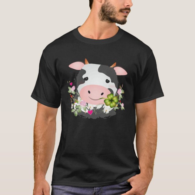 T-shirt Vache mignonne avec feuille c pour les fans de la  (Devant)