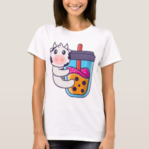 T-shirt Vache mignonne Boire du thé au lait Boba
