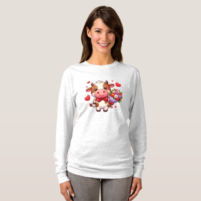 T-shirt Vache mignonne de la Saint-Valentin (Devant entier)
