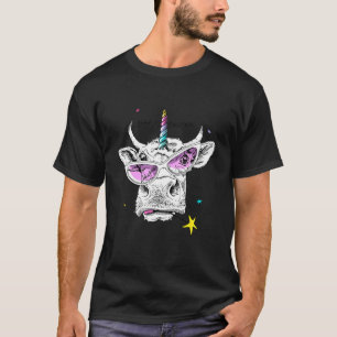 T-shirt Vache mignonne En Verres Roses Avec Arc En Ciel Co