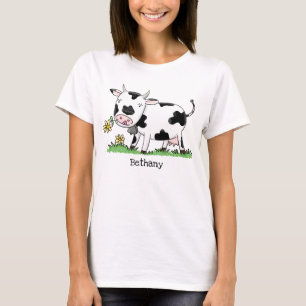 T-shirt Vache mignonne en vert dessin animé sur le terrain