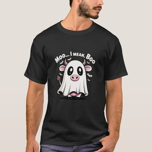 T-shirt Vache Mignonne Fantôme Halloween Blague Moo Je Veu (Devant)