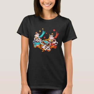 T-shirt Vache Mignonne Feuille D'automne Et Café Vache Aim