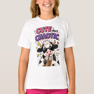 T-shirt Vache mignonne mais chaotique avec café glacé