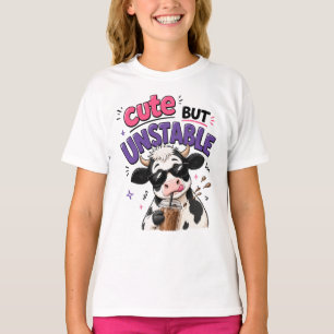 T-shirt Vache mignonne mais instable avec café glacé