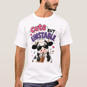 T-shirt Vache mignonne mais instable avec café glacé
