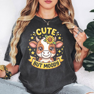 T-shirt Vache Mignonne Mais Lunatique Avec Tournesol Et Ét
