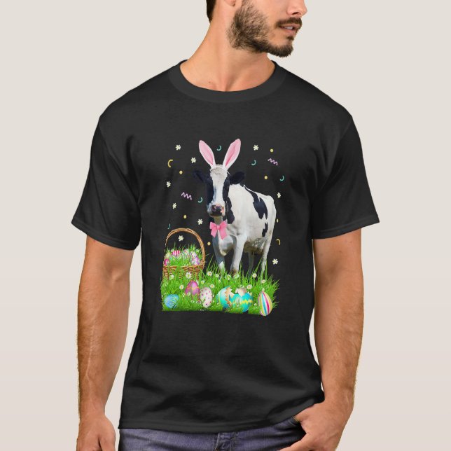 T-shirt Vache mignonne Oeufs de lapin Jour de Pâques Costu (Devant)