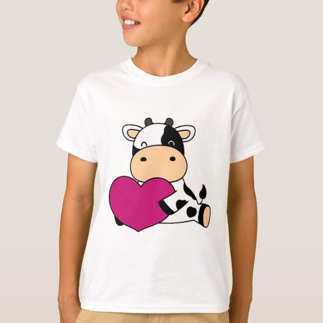 T-shirt Vache mignonne Saint-Valentin taille pochette Vach (Devant)